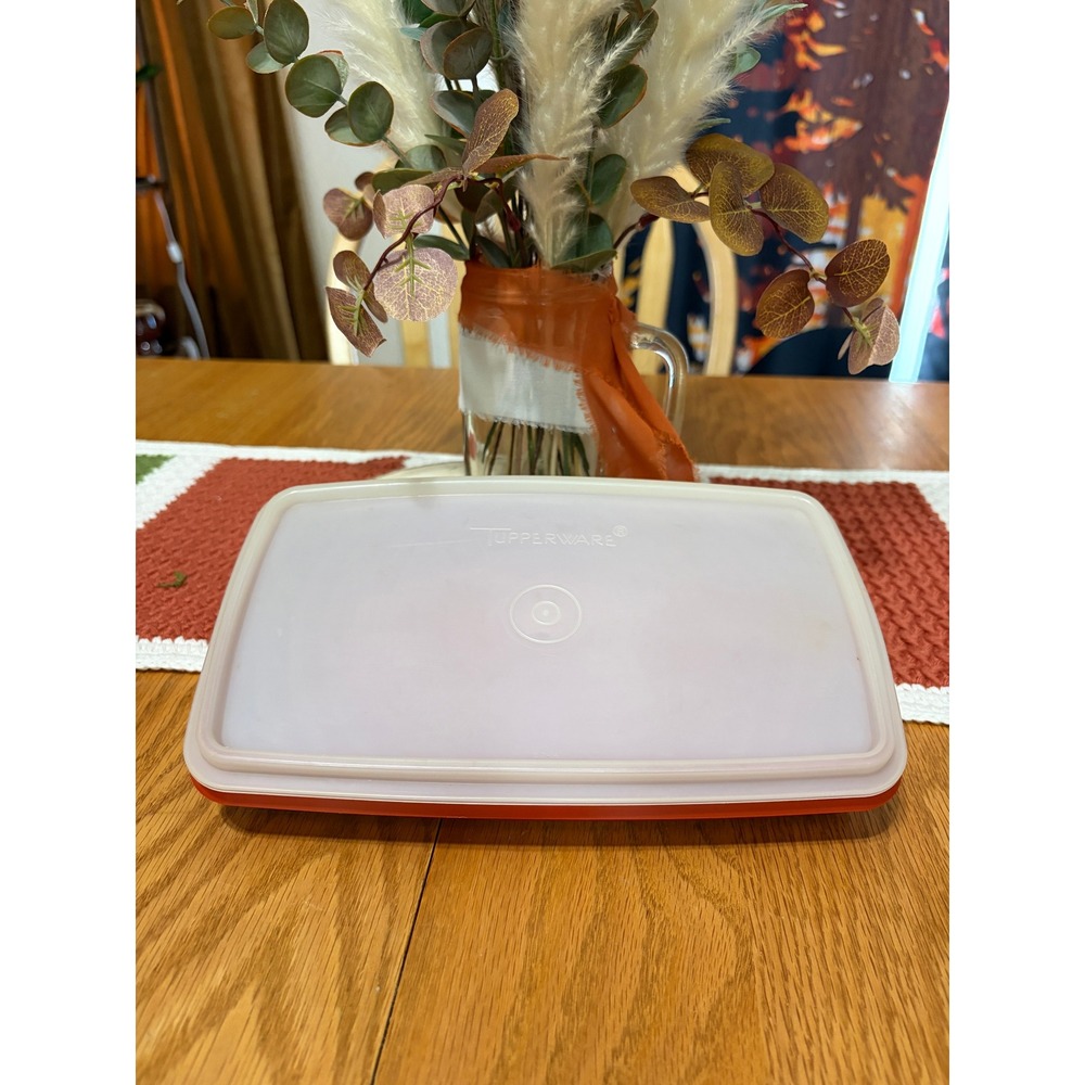 Vintage Tupperware Orange Rectangular Storage Container with Sheer Lid 816-14
